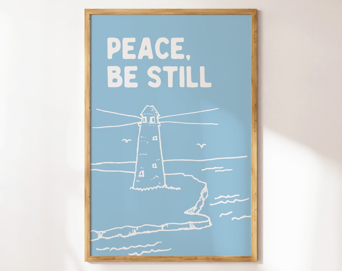 Peace Be Still Christian Wall Art Bible Verse Decor Christian Quote Wall Art Minimalist Poster Lighthouse Print