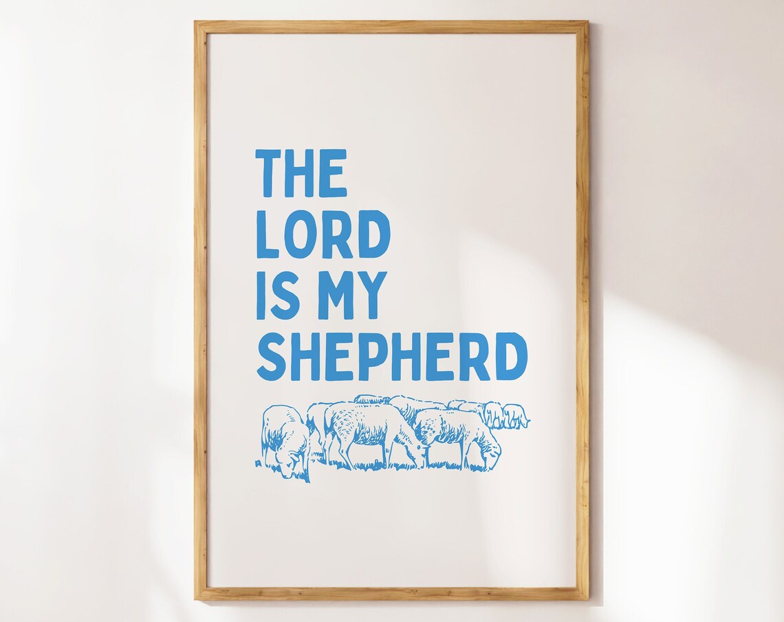 The Lord Is My Shepherd Blue Sheep Sketch Nursery Christian Wall Art