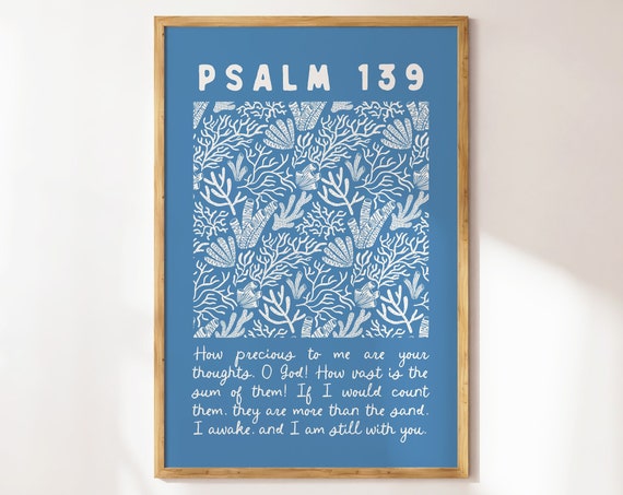 Psalm 139 Coastal Granddaughter Prints Christian Wall Art Bible Verse Decor Product Apartment Housewarming Gift Blue Decor