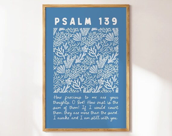 Psalm 139 Coral Reef Ocean Pattern Blue Scripture Verse Poster