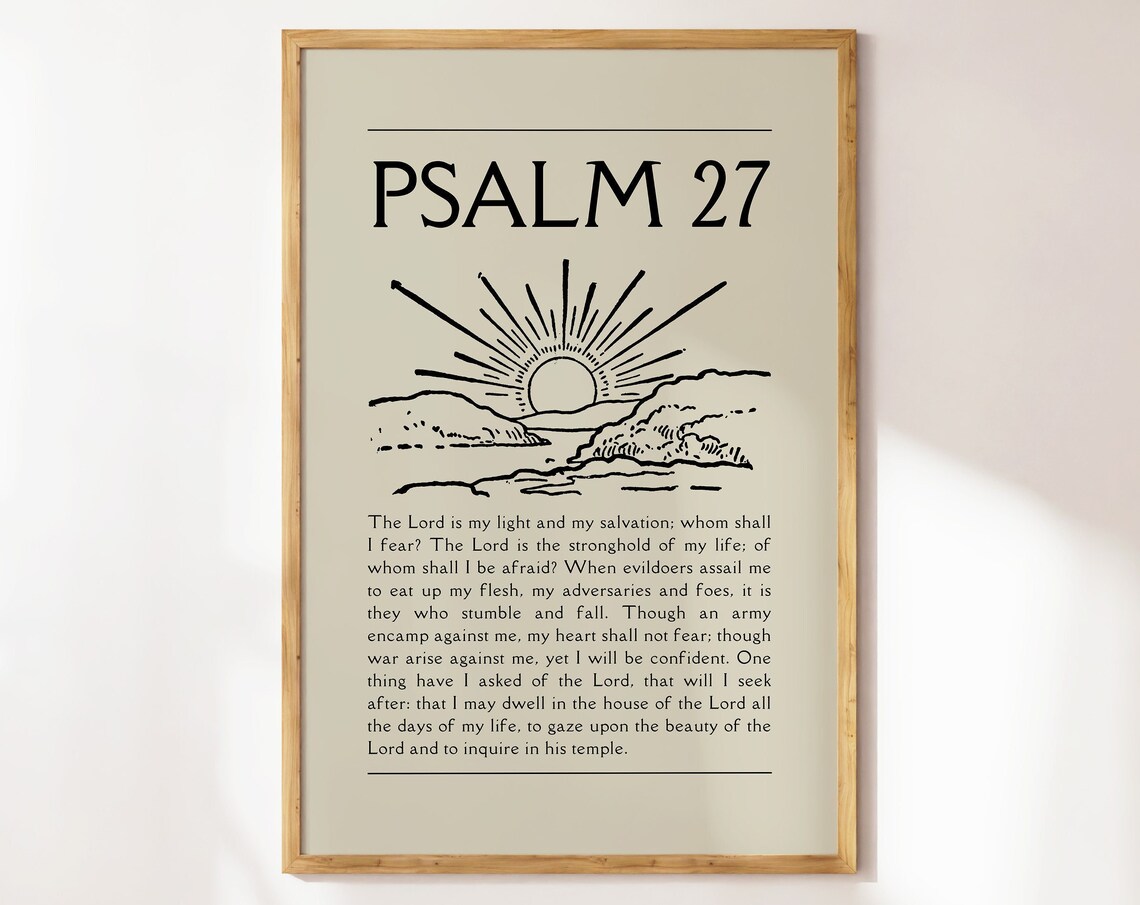 Psalm 27 Rising Sun Sketch Full Verse Neutral Bible Art Poster