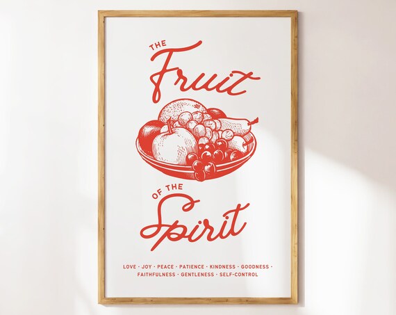 The Fruit Of The Spirit Red Engraved Fruit Bowl Christian Bible Poster