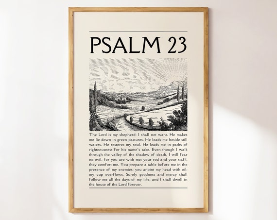 Vintage Psalm 23 Christian Poster Neutral Wall Art Bible Verse Wall Art Room Decor Aesthetic Christian Gift