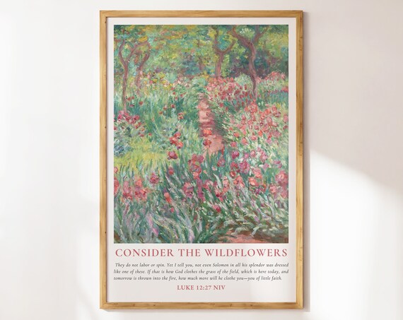 Consider the Wildflowers Luke 12 27 Watercolor Iris Garden Bible Verse Poster