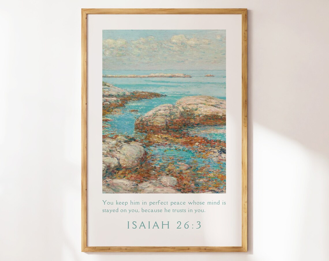Isaiah 26 3 Perfect Peace Coastal Impressionist Bible Verse Wall Art