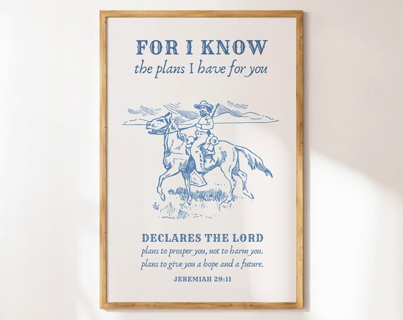 Jeremiah 29:11 Western Cowboy Scripture Print Vintage Horse Sketch