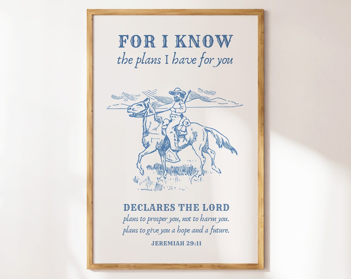 Jeremiah 29:11 Western Cowboy Scripture Print Vintage Horse Sketch