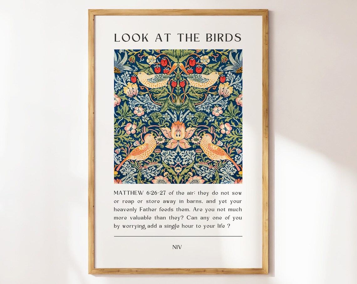 Matthew 6 Look at the Birds Vintage Scripture Art