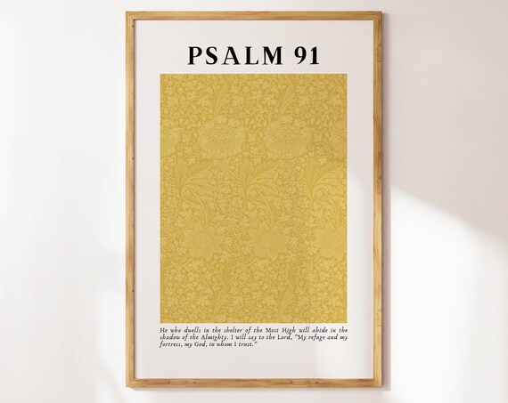 Psalm 91 Gold William Morris Floral Pattern Scripture Poster
