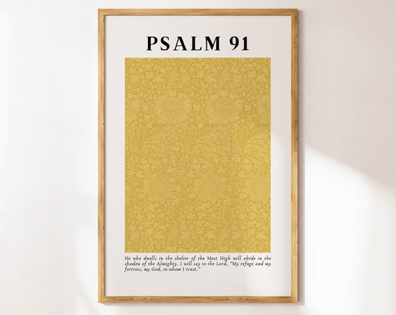 Psalm 91 Vintage Christian Wall Art William Morris Floral Pattern Bible Verse Decor Apartment Housewarming Gift Print