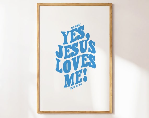 Jesus Loves Me Christian Quote Wall Art Modern Blue Wall Art Bible Verse Decor Trendy Minimalist Decoration For Apartment