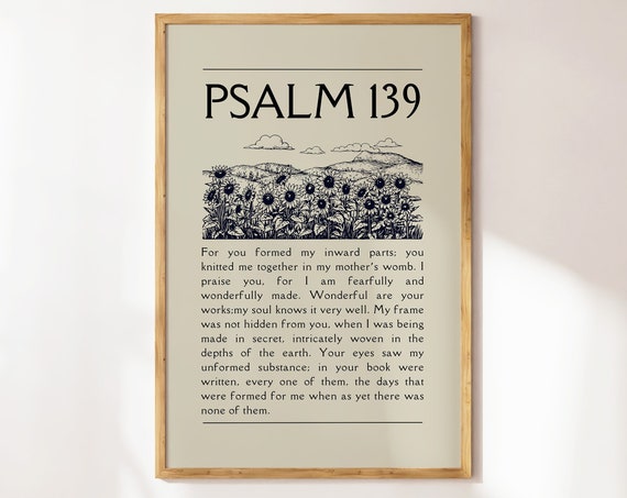 Psalm 139 Vintage Christian Wall Art Neutral Wall Art Christian School Bible Verse Wall Art Room Decor Aesthetic Christian Gift