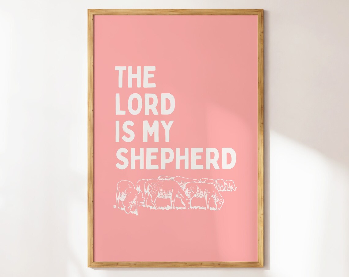 The Lord Is My Shepherd Pink Sheep Illustration Nursery Christian Poster