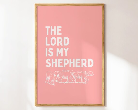 The Lord Is My Shepherd Pink Sheep Illustration Nursery Christian Poster