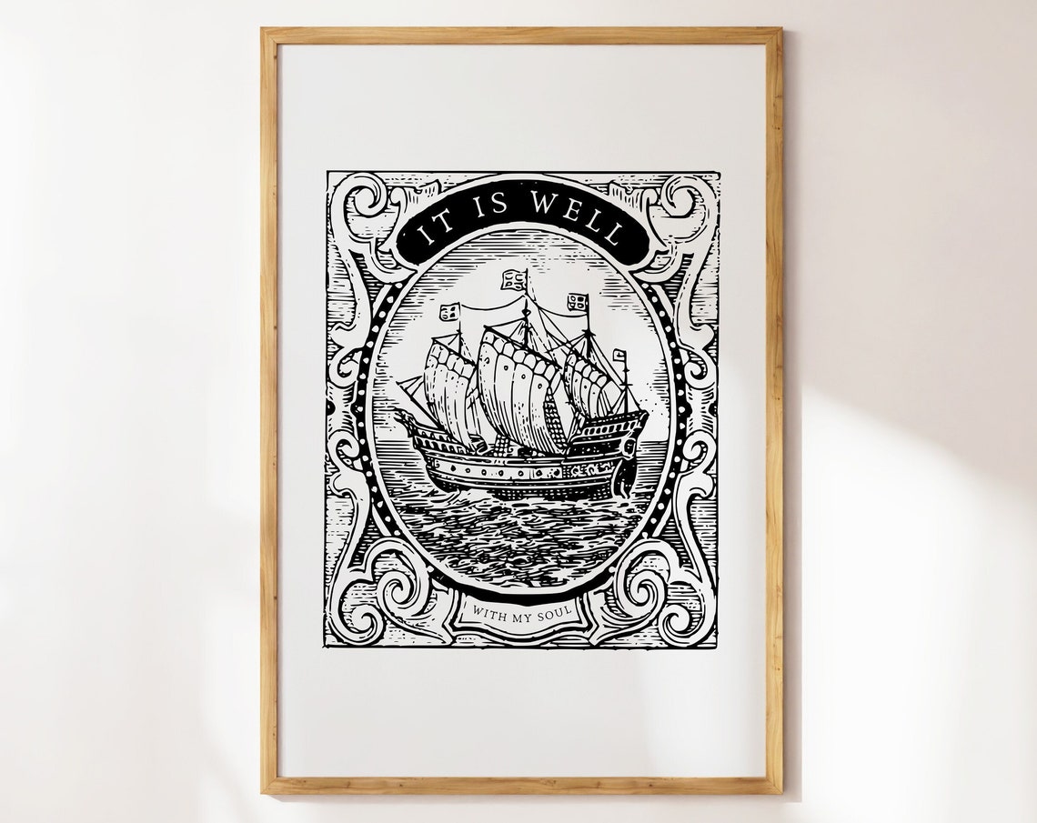 It Is Well With My Soul Vintage Ship Engraving Black Hymn Bible Poster