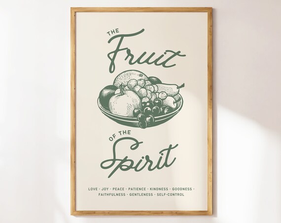 The Fruit Of The Spirit Sage Green Engraved Fruit Bowl Bible Poster
