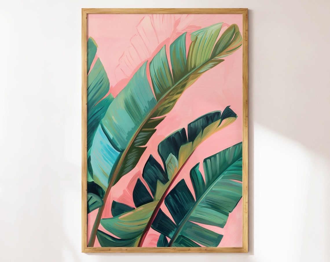 Pink Tropical Banana Leaf Painting Modern Botanical Wall Poster