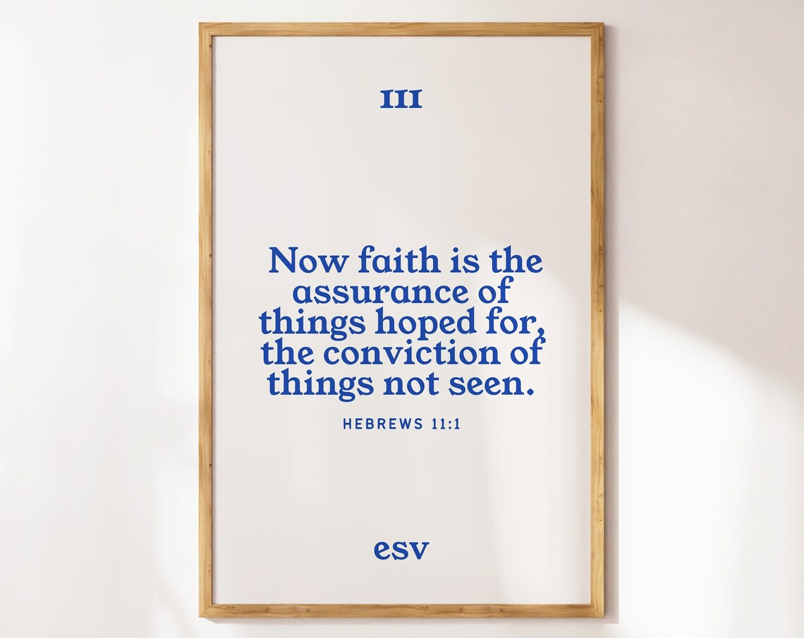 111 Faith Hebrews 11 1 Angel Number Blue Serif Bible Verse Typography Poster