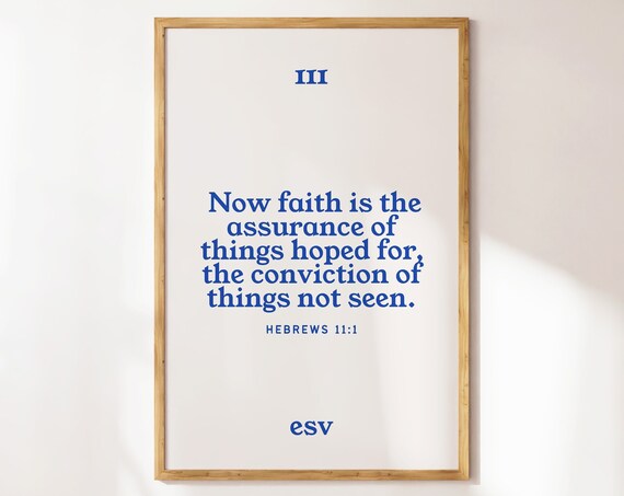 111 Faith Hebrews 11 1 Angel Number Blue Serif Bible Verse Typography Poster