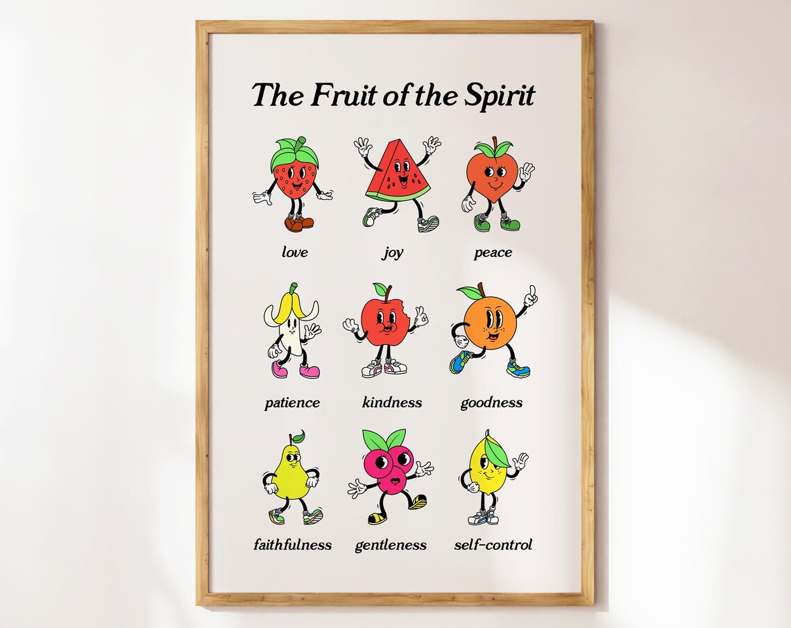 Fruit Of The Spirit Christian Poster, Retro Mascot