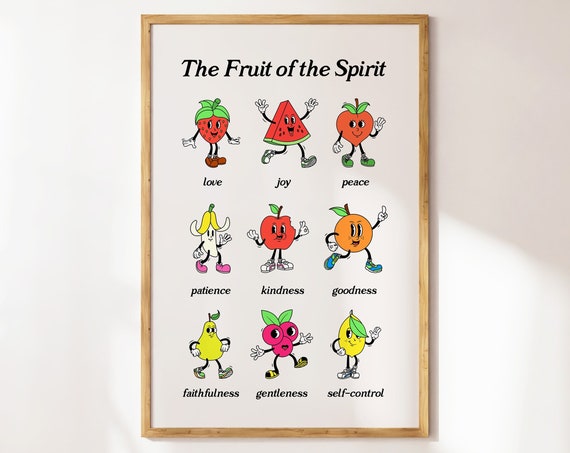 Fruit Of The Spirit Christian Poster, Retro Mascot