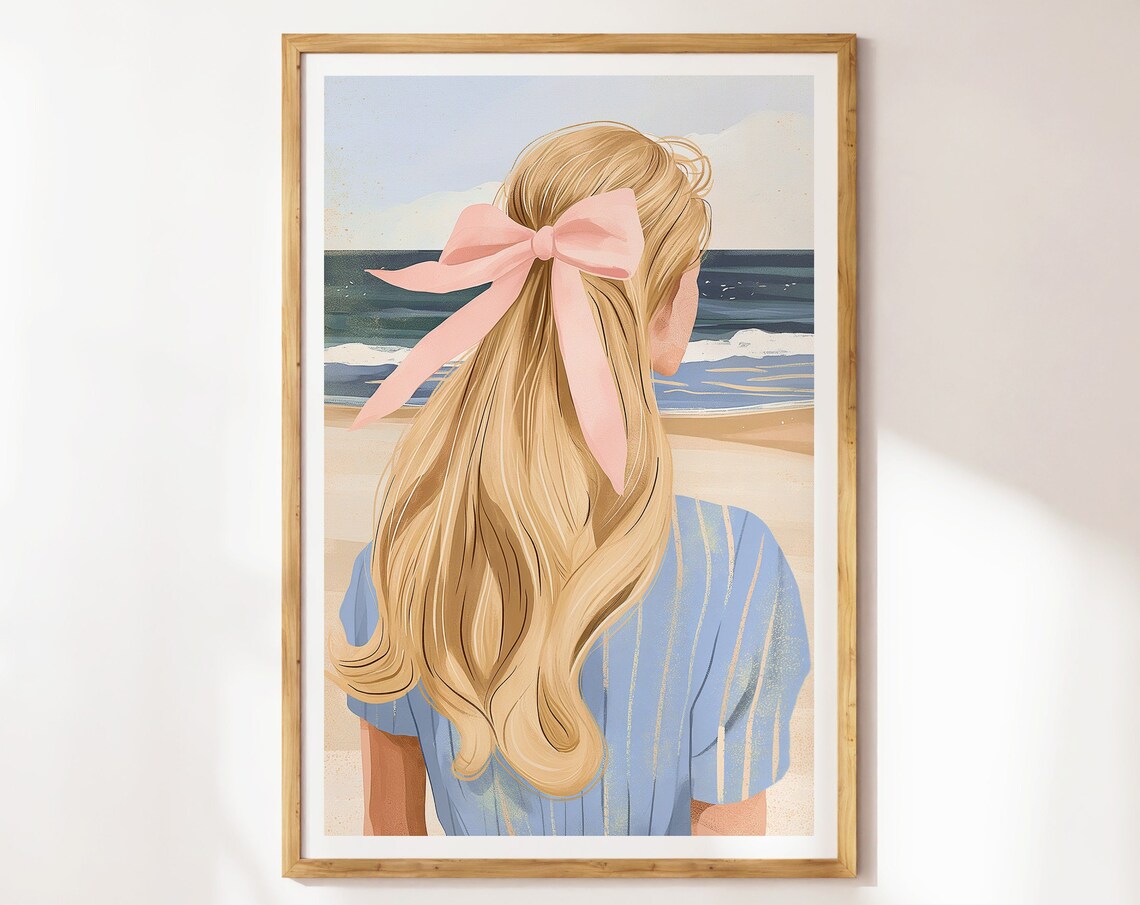 Coastal Coquette Pink Bow Poster, Preppy Wall Art