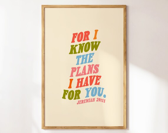 For I Know the Plans I Have for You Jeremiah 29:11 Retro Wavy Text Poster