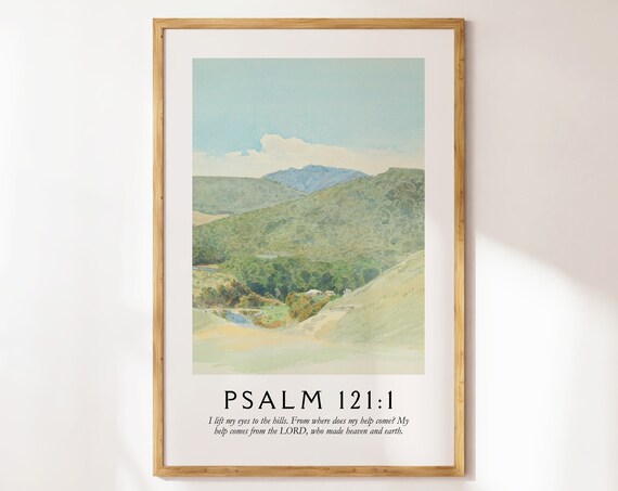 Psalm 121 Vintage Watercolor Hills Bible Verse Christian Poster