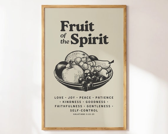 Fruit Of The Spirit Wall Art Retro Kitchen Print Neutral Beige Wall Art Dorm Room Essentials Christian Wall Art Scripture Wall Art Gift