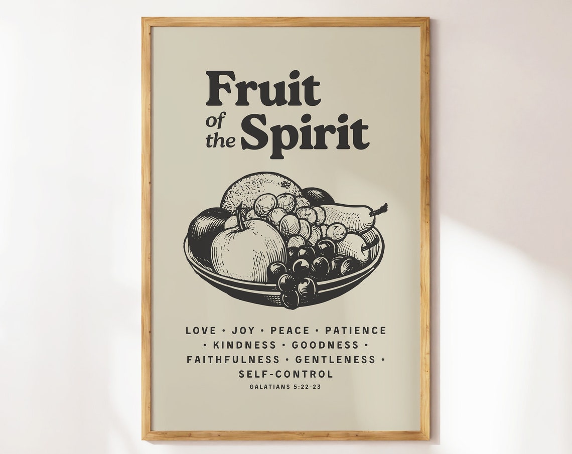 Fruit Of The Spirit Wall Art Retro Kitchen Print Neutral Beige Wall Art Dorm Room Essentials Christian Wall Art Scripture Wall Art Gift