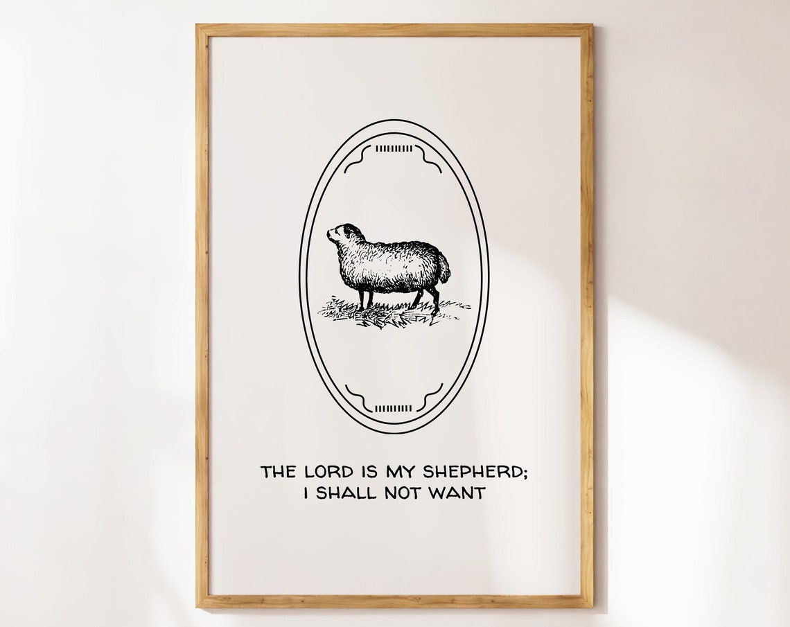 The Lord Is My Shepherd Vintage Sheep Oval Engraving Art Poster