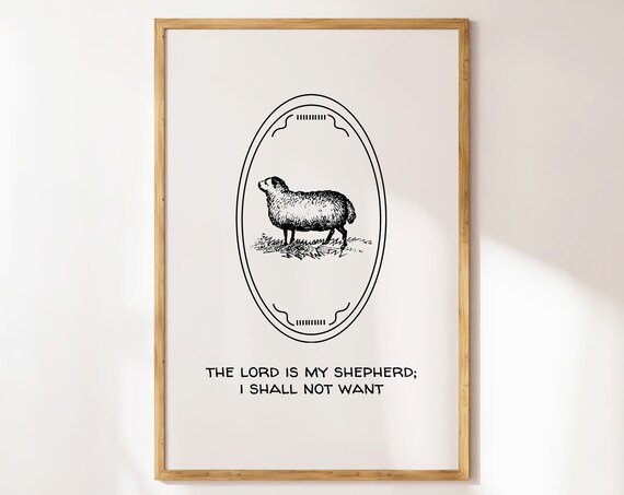 The Lord Is My Shepherd Vintage Sheep Oval Engraving Art Poster