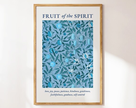 Vintage Fruit Of The Spirit Wall Art Blue Trendy Kitchen Print Bible Verse Wall Art Scripture Cute Poster