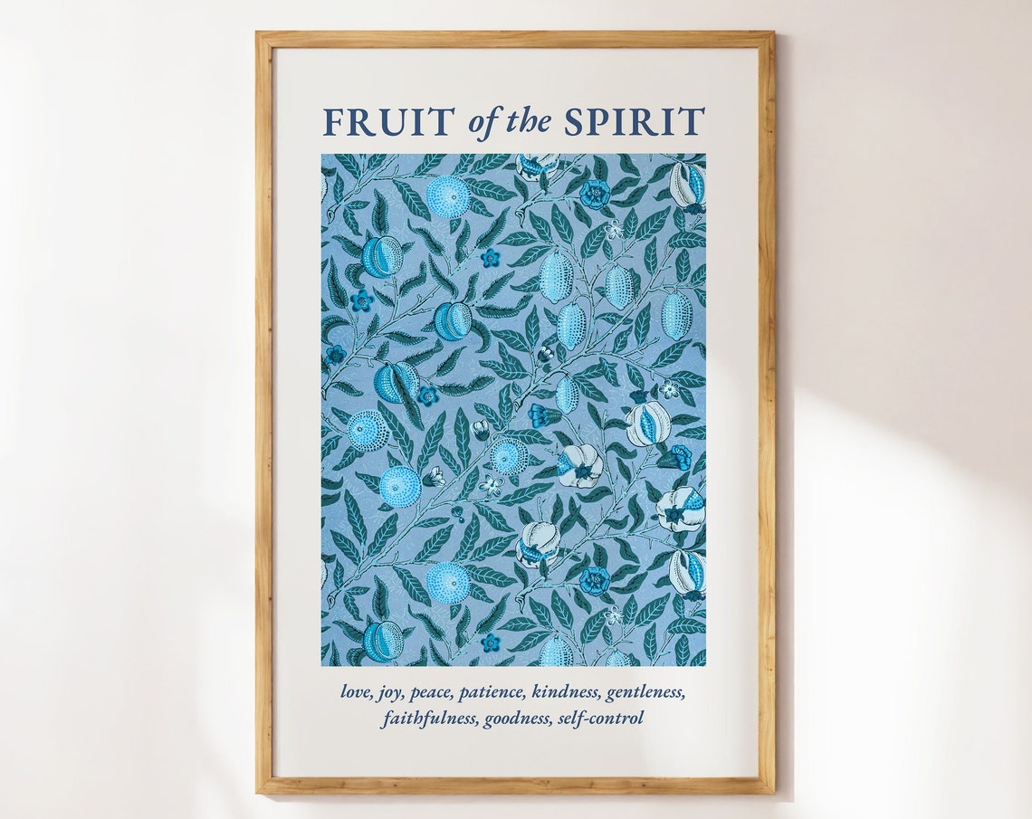 Vintage Fruit Of The Spirit Wall Art Blue Trendy Kitchen Print Bible Verse Wall Art Scripture Cute Poster