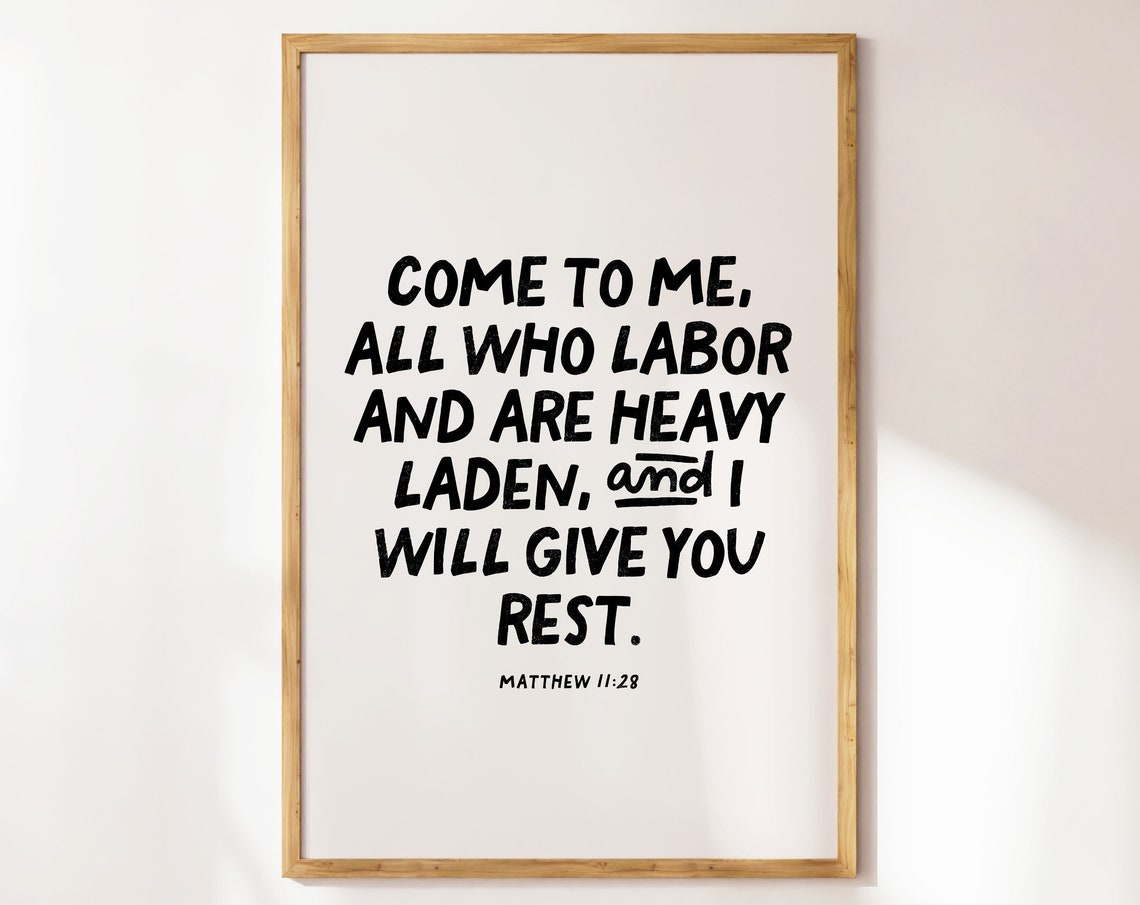 Matthew 1128 Christian Wall Art Minimalist Bible Verse Quote Wall Art Dorm Room Essentials Decor Scripture