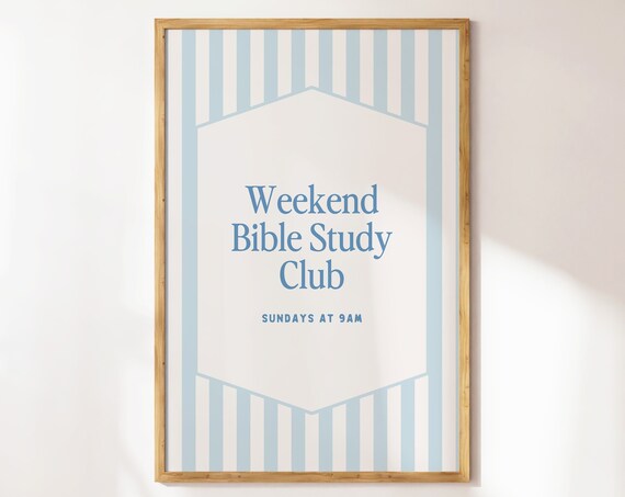 Weekend Bible Study Coquette Aesthetic Wall Art Christian Wall Art Cute Trendy Poster Girly Art Blue Stripes Vintage Art Prints