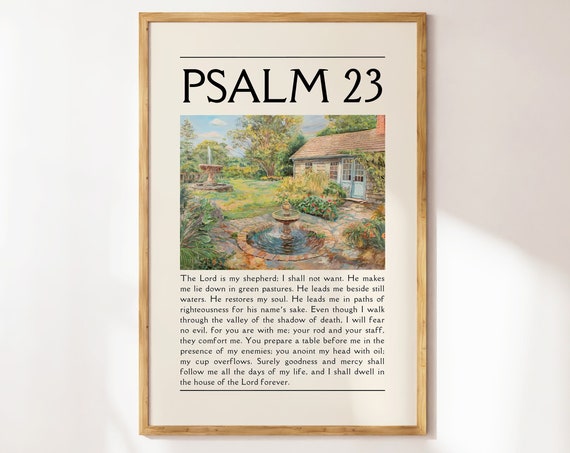 Psalm 23 Vintage Cottagecore Print Christian Poster Wall Art Bible Verse Wall Art Christian Housewarming Gift