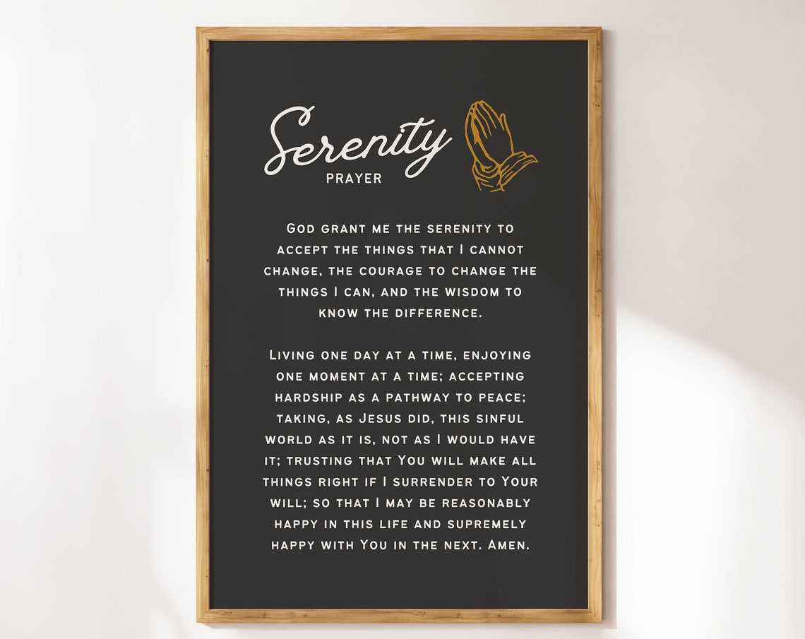 Serenity Prayer Full Text Black Gold Praying Hands Scripture Poster