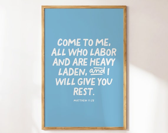 Matthew 1128 Christian Wall Art Minimalist Bible Verse Quote Wall Art Apartment Housewarming Gift