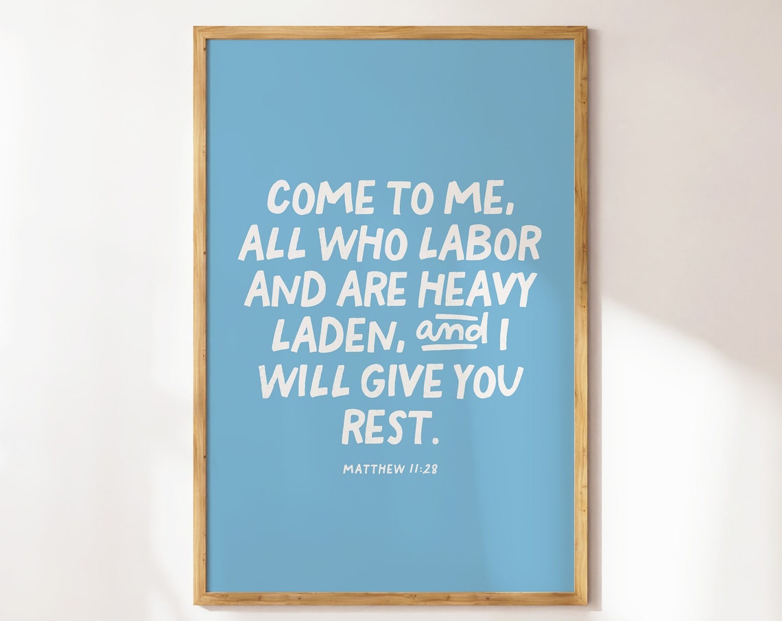 Matthew 1128 Christian Wall Art Minimalist Bible Verse Quote Wall Art Apartment Housewarming Gift