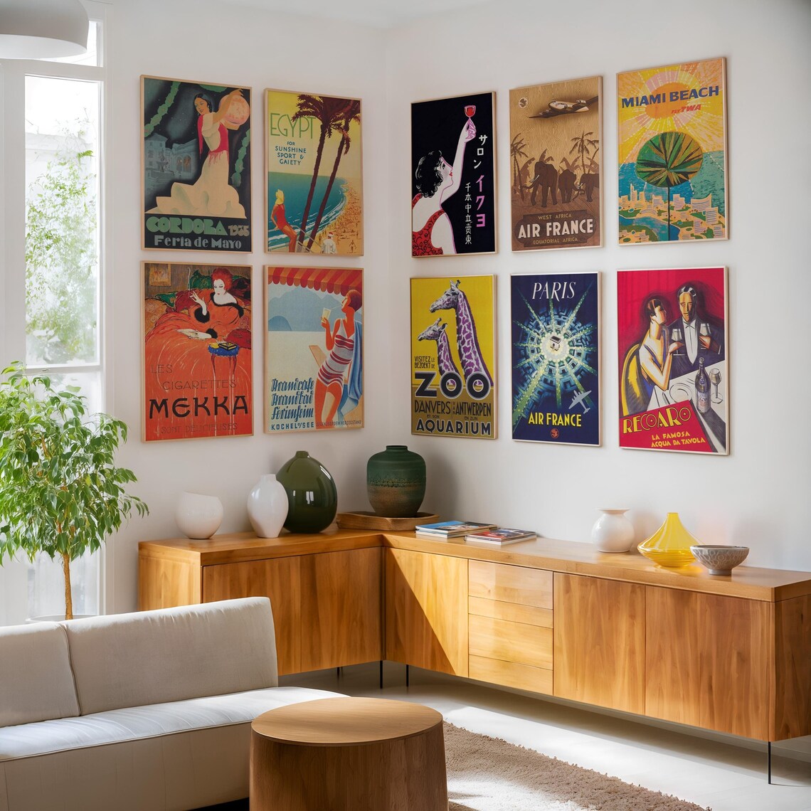 Vintage TWA Paris And Miami Beach Airline Travel Poster Pair Set - Image 3