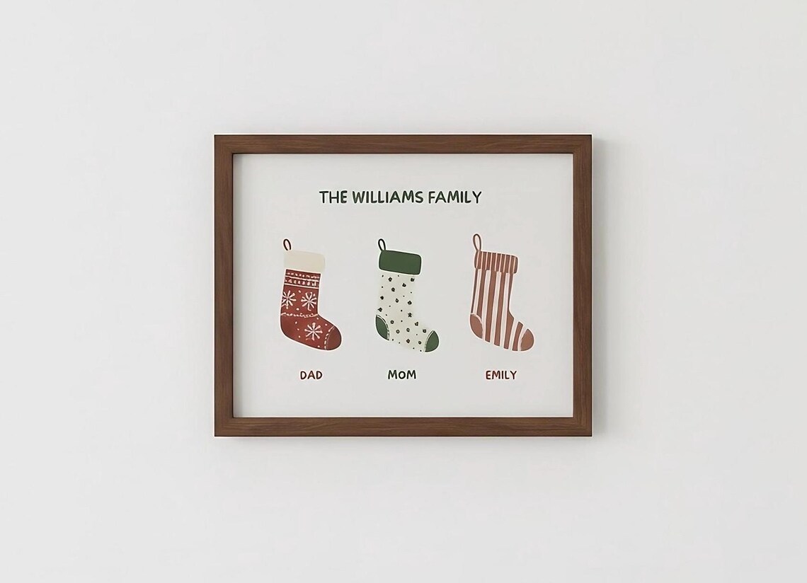 Personalized Family Christmas Stockings Dad Mom Names Holiday Decor Poster