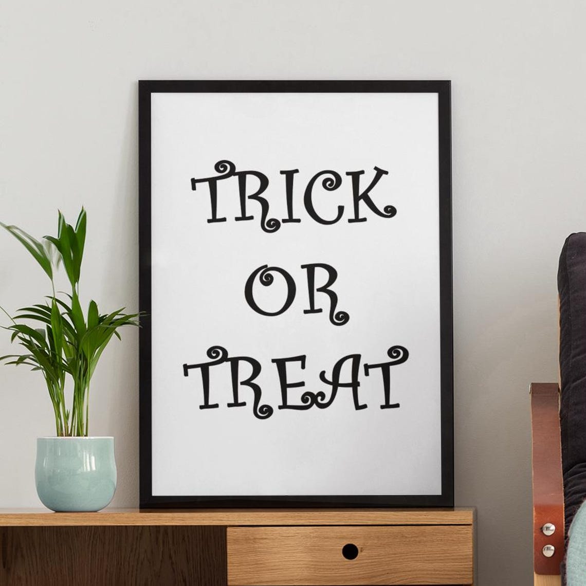 Trick Or Treat Elegant Black White Calligraphy Halloween Poster