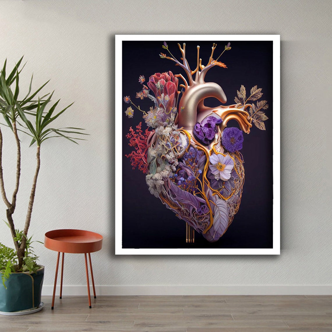 Blooming Heart Botanical Surreal Anatomical Flower Art Wall Poster - Image 3