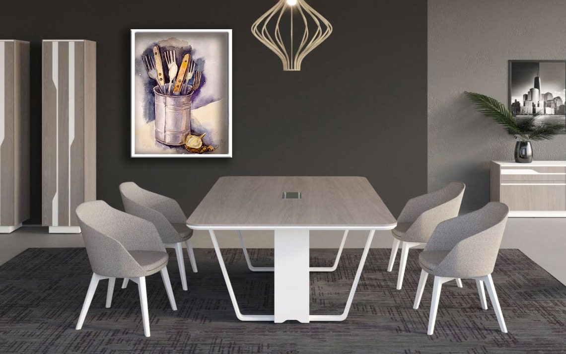 Watercolor Kitchen Utensils Still Life Garlic Rustic Wall Art Print - Image 4