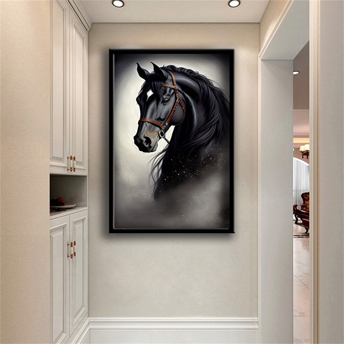 Black Horse Portrait Elegant Stallion Gray Gradient Wall Art Poster - Image 2
