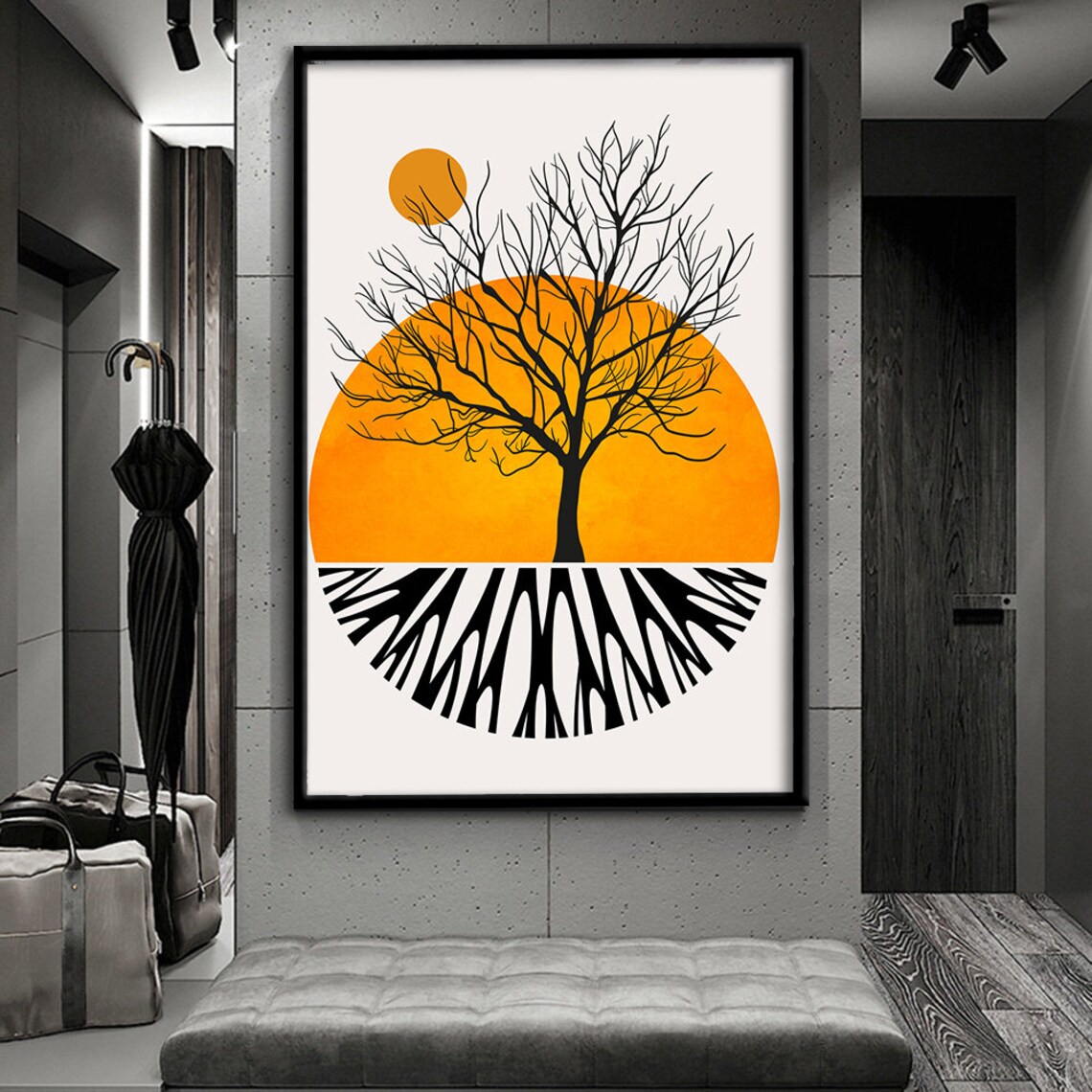 Sun And Tree Abstract Design Print Wall Decor Minimalist Designs Modern Home Decoration Ready To Hang Wall Decor - Image 4