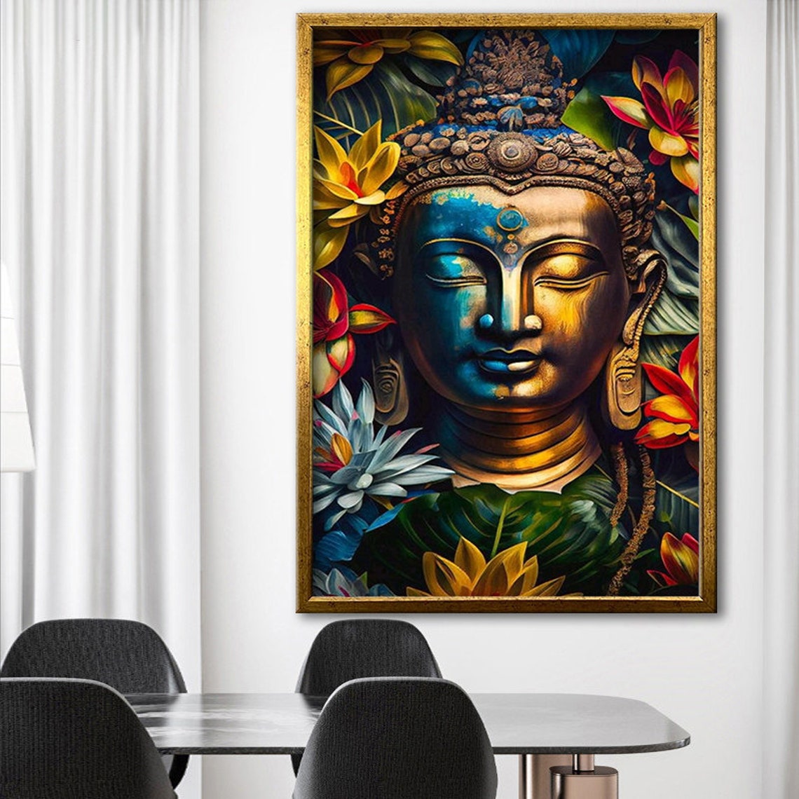 Zen Buddha Face Colorful Lotus Flowers Spiritual Wall Art Poster - Image 4