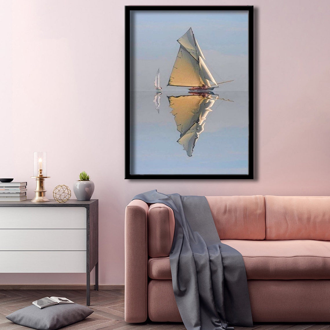 Sailing Boats Mirror Calm Sea Peaceful Ocean Horizon Art Poster - Image 3