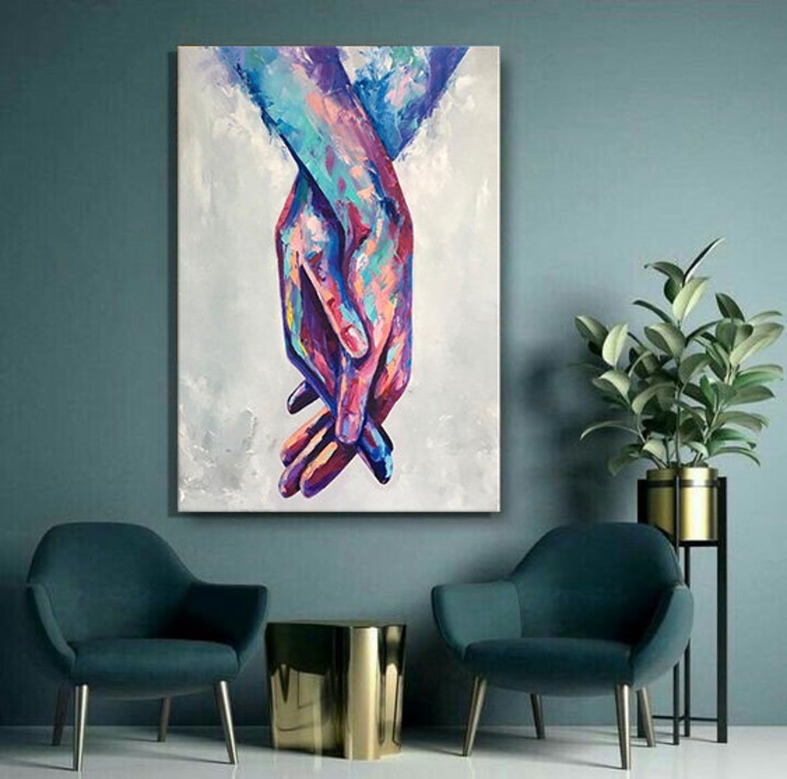 Colorful Lovers Holding Hands Abstract Romantic Couple Love Art Poster - Image 4
